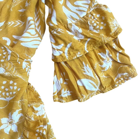 Cleobella X REVOLVE Bonita | XS | Yellow Floral Wrap Mini Dress Flutter Sleeve - Picture 9 of 9